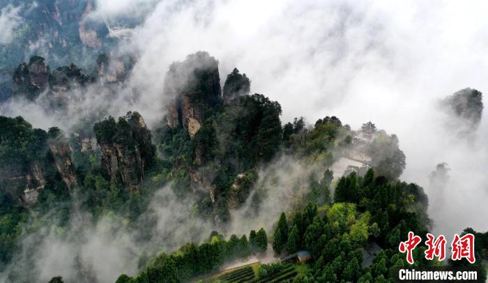 巍峨耸立的山峰穿过云层，若隐若现。　吴勇兵 摄